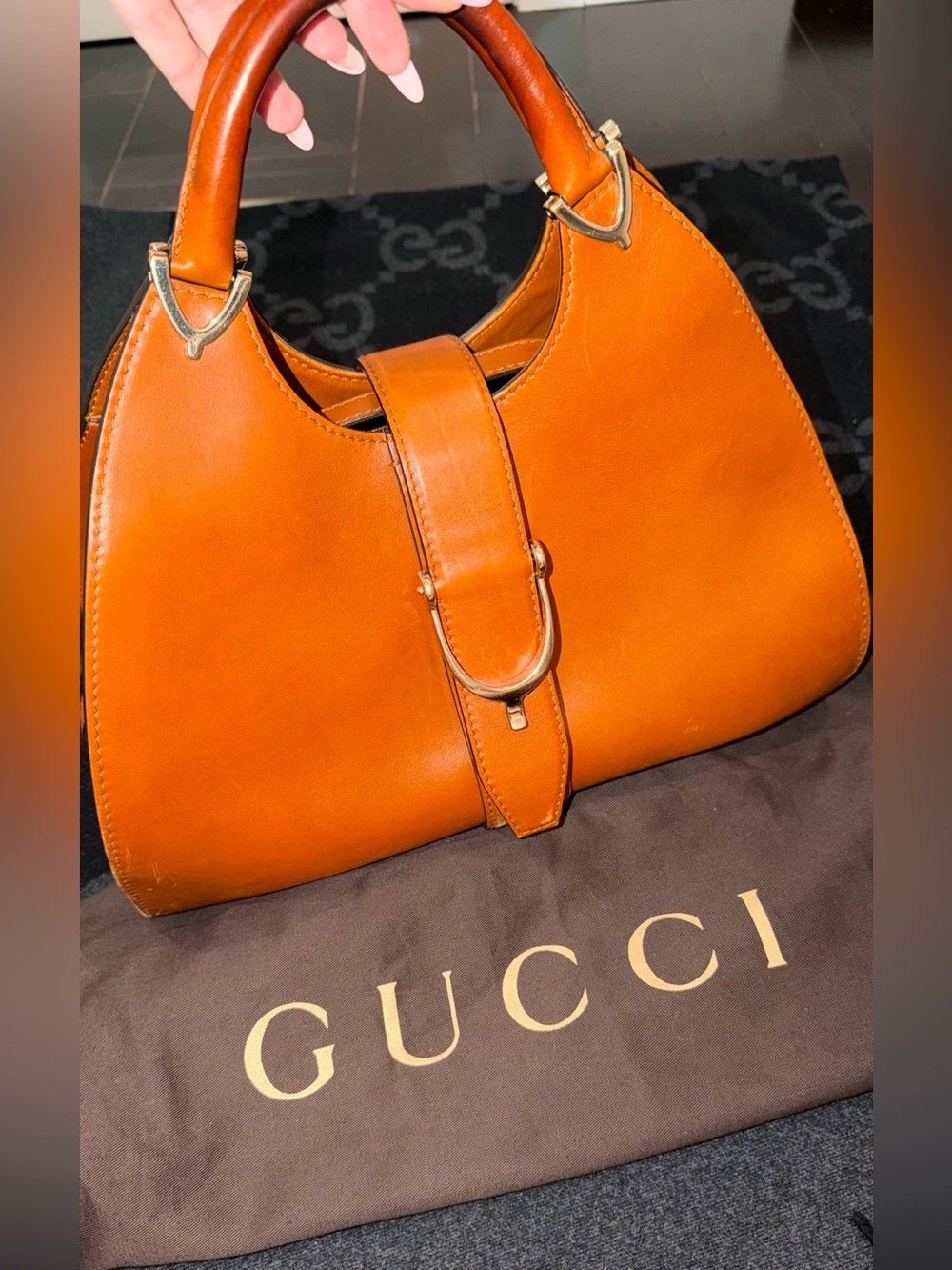 Gucci Brown Leather Shoulder Bag with Central Strap